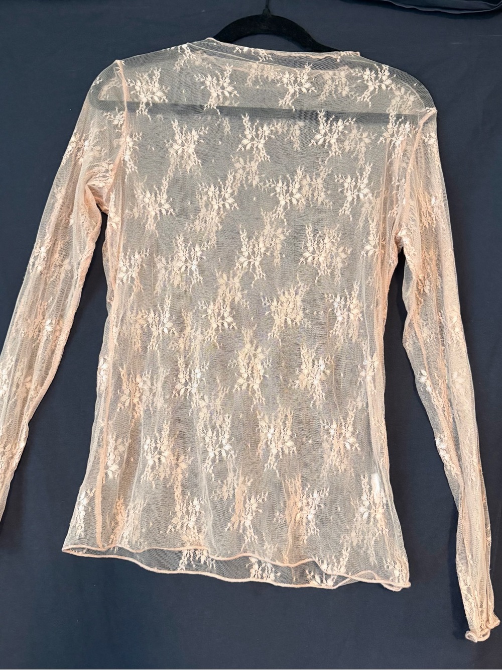Sheer Floral Lace Long-Sleeve Top - Light Peach
